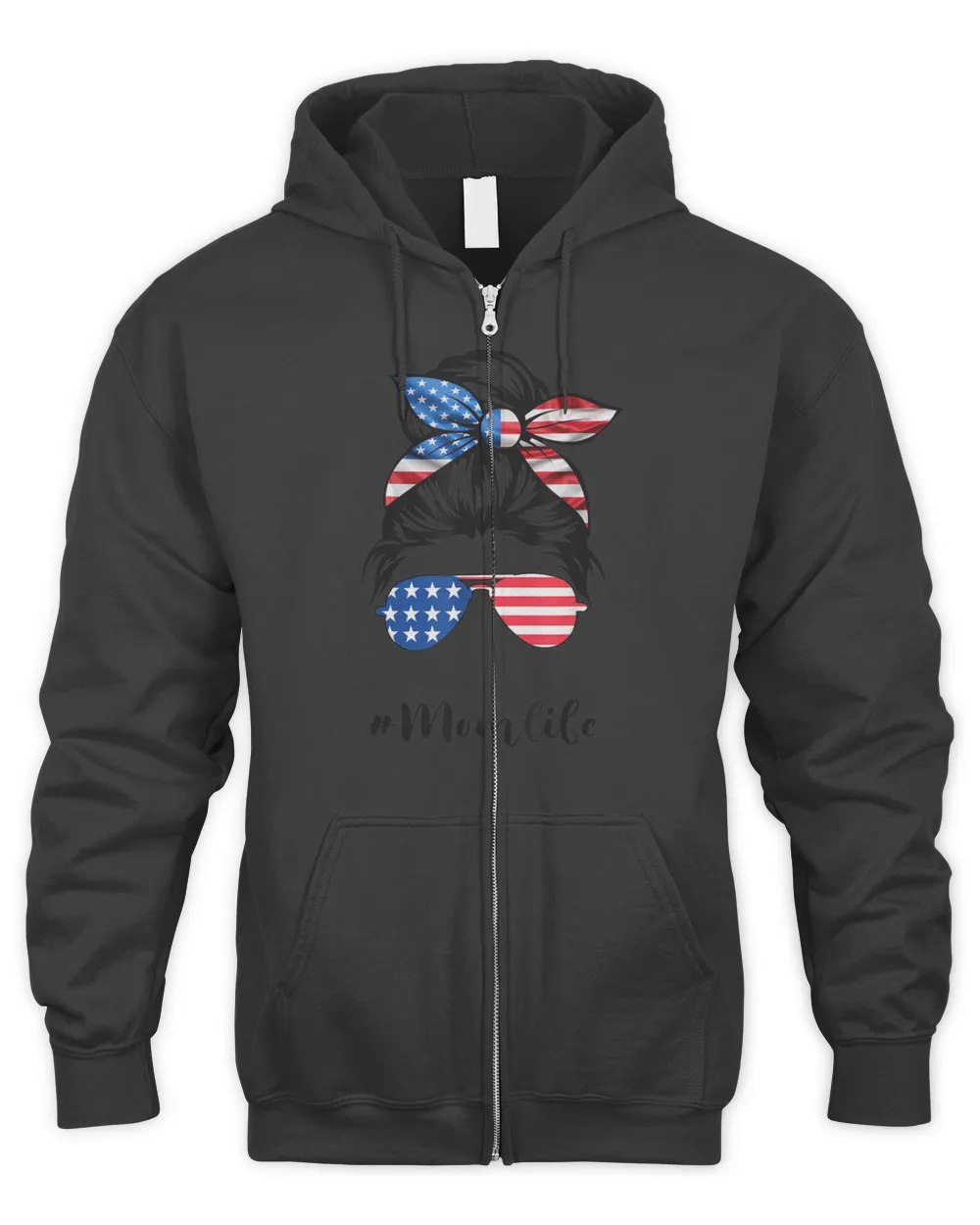 Mom Life Messy Bun America Flag Mothers Day Gift 4th Of July T-Shirt Men's Zip Hoodie black s