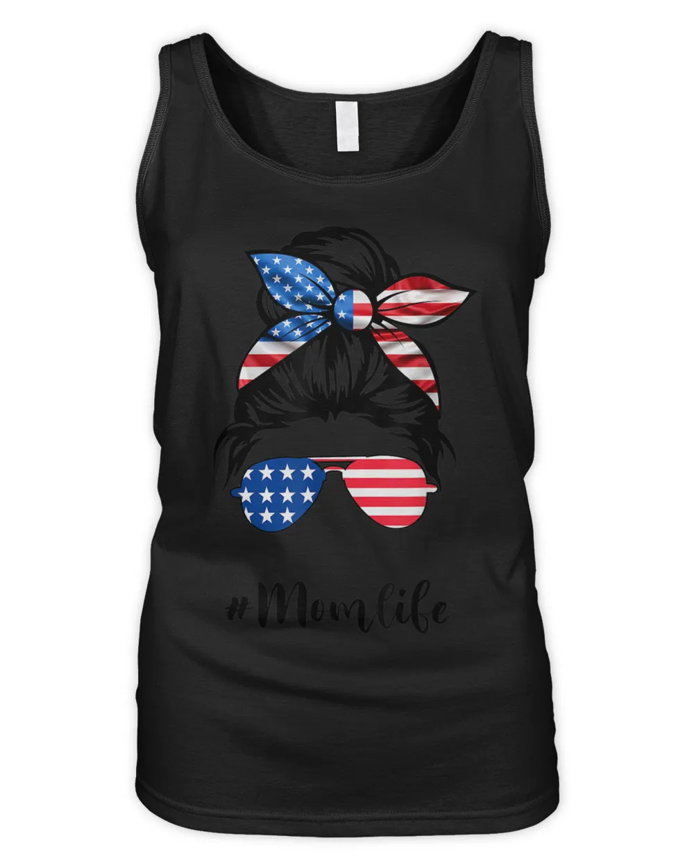 Mom Life Messy Bun America Flag Mothers Day Gift 4th Of July T-Shirt Women's Tank Top black s